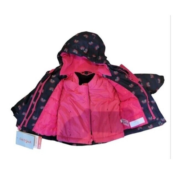 Cat & Jack Hot Pink & Black Rainbow 3 in 1 Jacket Snow Bib Pants set 12mos - Picture 3 of 8